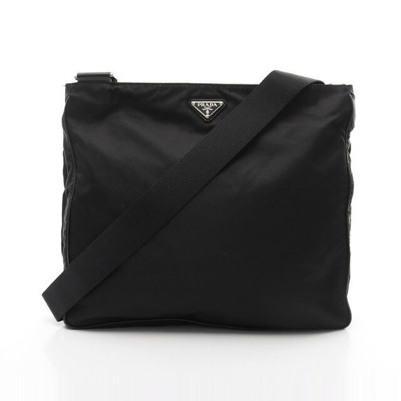 Prada Shoulder Bag Nylon Saffiano Leather Black - Picture 1 of 7